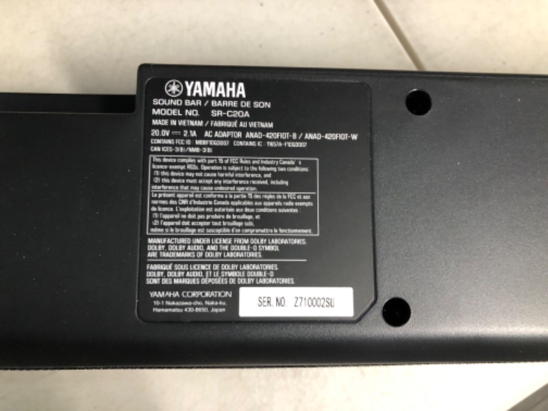 Photo 2 of YAMAHA SR-C20A Compact Sound Bar with Built-in Subwoofer and Bluetooth