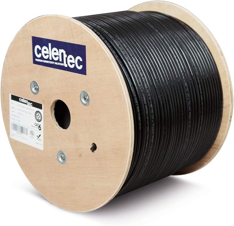 Photo 1 of celertec CAT6 Outdoor Cable, 500ft, 23AWG Solid Bare Copper, Unshielded Twisted Pair