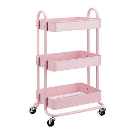 Photo 1 of Basics 3-Tier Rolling Utility or Kitchen Cart - Dusty Pink