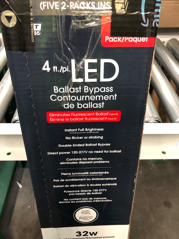 Photo 3 of Feit Electric T848/865/B/LED/2/5 4FT T8 LED Tube Light, Type B Ballast Bypass, 18W=32W, 6500K Daylight Deluxe, Double-End Powered, F32T8 Fluorescent Tube Replacement, Damp Rated, UL, 10-Pack 4' L 6500K (Daylight Deluxe)