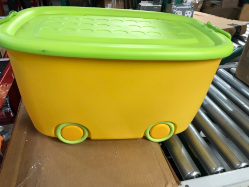 Photo 2 of Basicwise QI003221 Stackable Toy Storage Box with Wheels, Green Yellow 