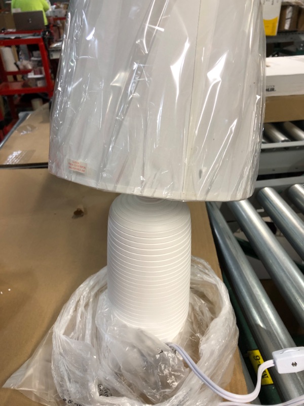 Photo 1 of Simple Designs Textured Linear Pottery Ceramic Table Lamp, Off White 