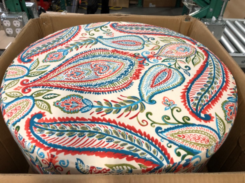 Photo 1 of Homepop Home Decor | Upholstered Round Storage Ottoman | Ottoman with Storage for Living , Bold Paisley