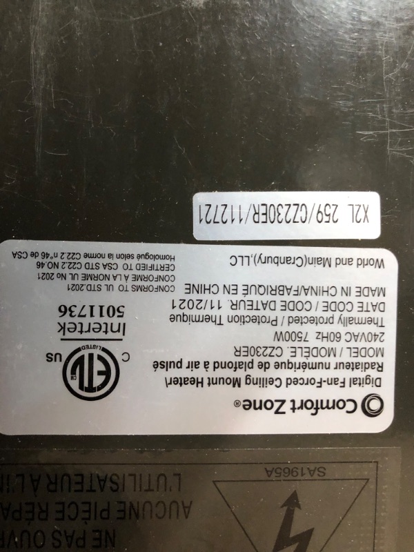 Photo 1 of Comfort Zone Hard-Wired Digital Fan-Forced Ceiling Mount Heater