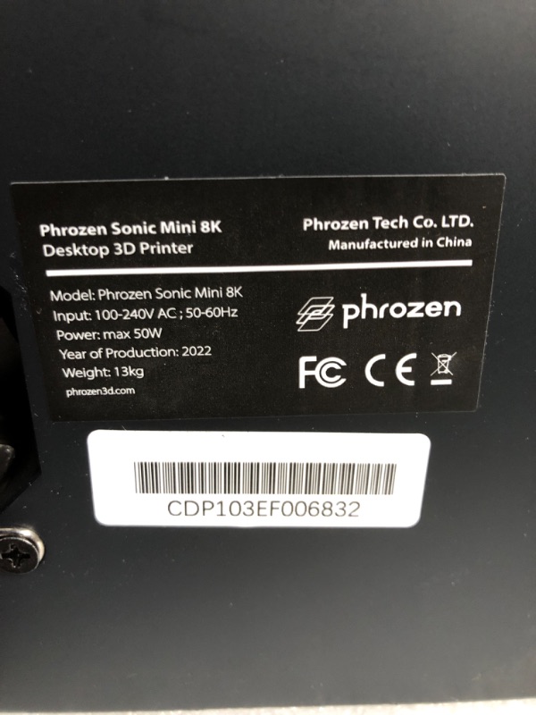 Photo 3 of See notes*** Phrozen Sonic Mini 8K LCD Resin 3D Printer, Highest Resolution of 22 µm and 1152 ppi, 7.1” Mono LCD Screen, Prints Beyond Handcrafted Models, L16.5 x W7.2 x H18 cm Printing Volume