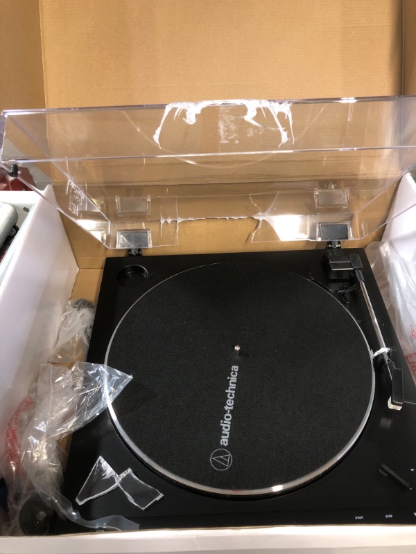 Photo 2 of LID BROKEN*** Audio-Technica AT-LP60X-BK Fully Automatic Belt-Drive Stereo Turntable, Black, Hi-Fi, 2 Speed, Dust Cover, Anti-Resonance, Die-Cast Aluminum Platter