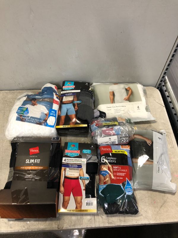 Photo 1 of BOX LOT--- MENS VARIOUS SIZE UNDERWEAR, SHIRTS 