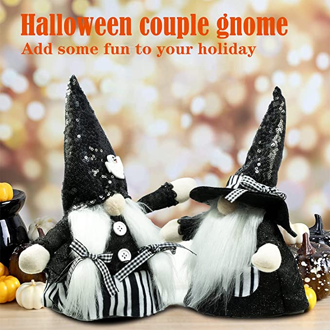 Photo 1 of 2 Pack Lighted Halloween Gnomes Witch Indoor Decorations Swedish Tomte
