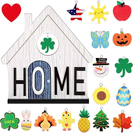 Photo 1 of Wooden Decorative Home Signs Home Table Decorations Signs Interchangeable Letter Table Sign 17 Pieces Seasonal Ornaments for Fall Christmas Thanksgiving Holiday Room Table Decoration
