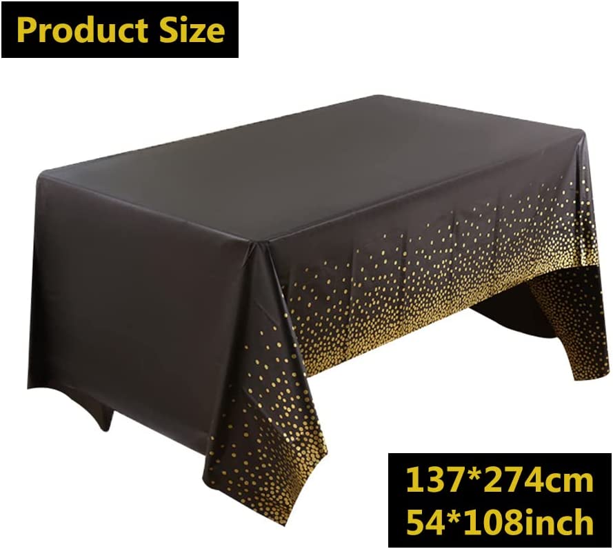 Photo 1 of 7 pcs Black Gold Tablecloth for Rectangle Tables | 54x108inch | Premium Disposable Plastic Table Cloths, Gold Dot Party Table Covers for Party Decorations Thanksgiving Christmas Wedding Anniversary
