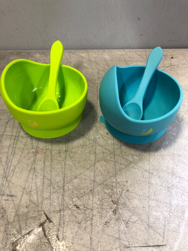 Photo 2 of Baby Bowl and Spoon Set 2 Piece Pack, Silicone Toddlers Bowls Feeding Set Includes Training Suction Bowls and Spoon, Dishwasher Safe
