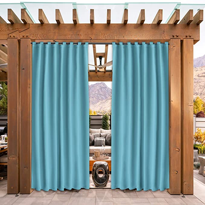 Photo 1 of  Indoor/Outdoor Curtains for Patio, Teal Blue, 52 x 120 inch - Thermal Insulated, UV Sun Light Blocking Waterproof Tap Top Blackout Curtains for Bedroom/Living Room, Porch, Cabana, 2 Panels

