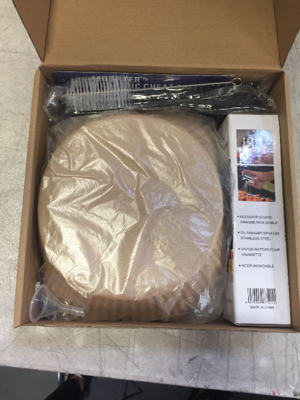 Photo 1 of 200 Pcs Air fryer Disposable Paper Liner with Free Oil Spray Bottle & Magnetic Cheat Sheet Set of 6, Food Grade Parchment Paper for Air Fryer, Baking Microwave (6.3" Round 100 Pcs + Square 100 Pcs)
