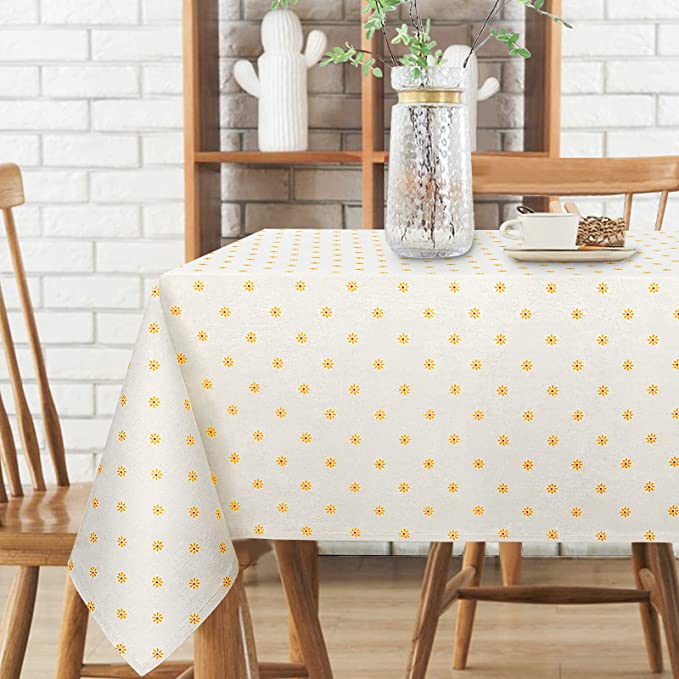 Photo 1 of Yoochee Rectangle Linen Tablecloth, 60x102 Inch Pastoral Table Cloth for Outdoor Table, Wrinkle Resistant Washable Table Cover, Dust-Proof Small Tablecloth for Outdoor Dining Table, Yellow Floral
