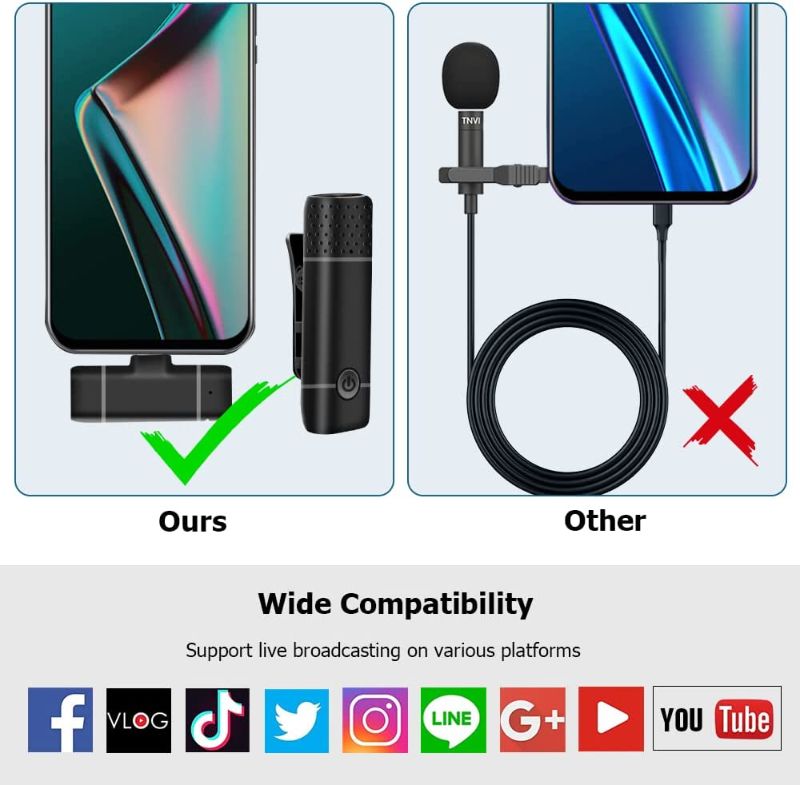 Photo 2 of Wireless Microphone for Type-C Interface, Upgraded Lavalier Microphone Plug-Play, Noise Reduction Auto-Sync Lavalier Mic, for TikTok YouTube Facebook Vlog Video Recording- 2.4G 65FT with Signal
