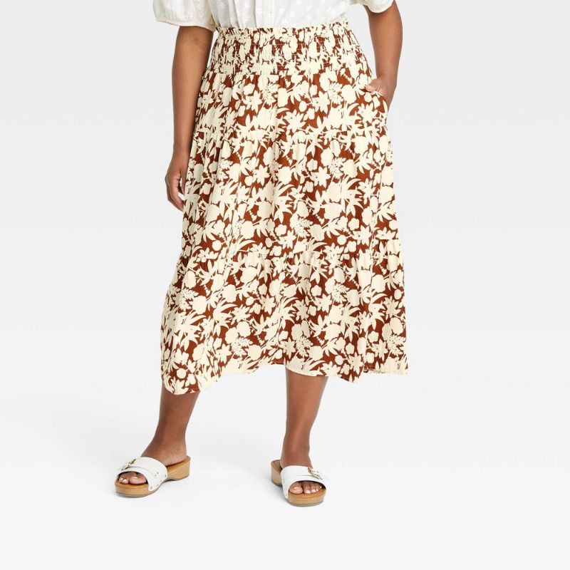 Photo 1 of 3X Women's Plus Size High-Rise Tiered MIDI a-Line Skirt - Universal Thread™ Floral
