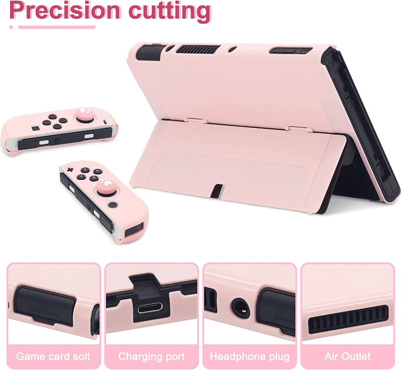 Photo 1 of BRHE Cute Dockable Case Compatible with Nintendo Switch OLED 2021 [New Upgrade] Protective Grip Skin Cover with Tempered Glass Screen Protector and Thumb Stick Caps (Pink)
