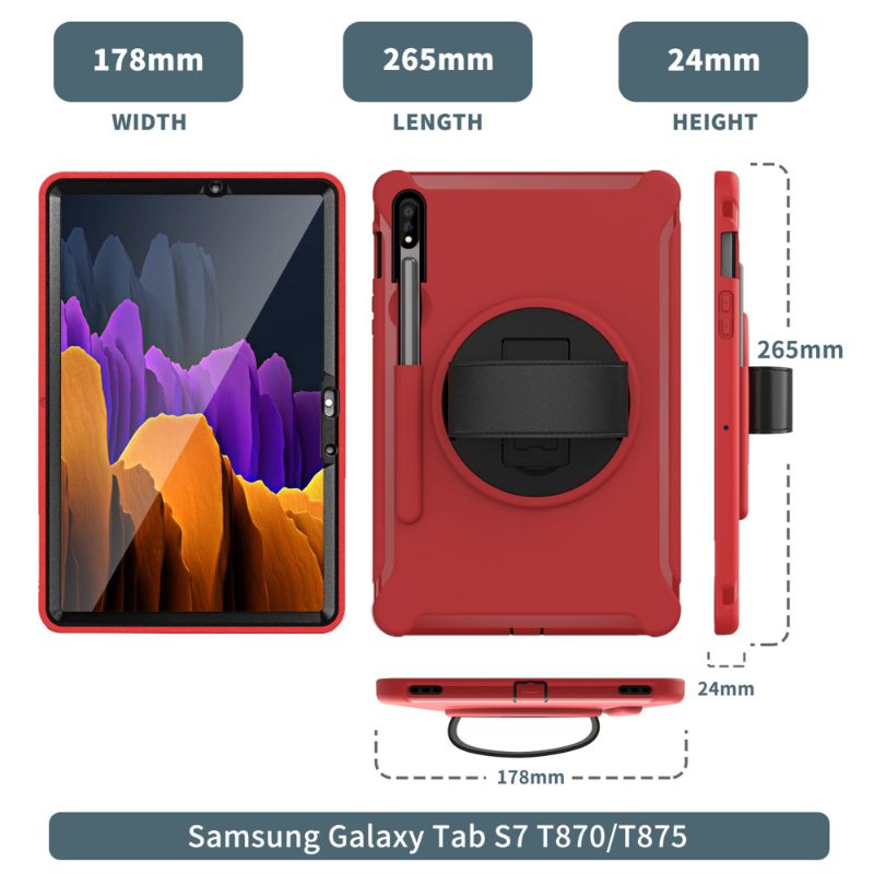 Photo 1 of Dteck Galaxy Tab S7 Tablet 2020 Case, Heavy Duty 360 Rotating Kickstand Rugged Hybrid Shockproof Cover with Hand Strap For Samsung Galaxy Tab S7 11 inch SM-T870 T875, Red
