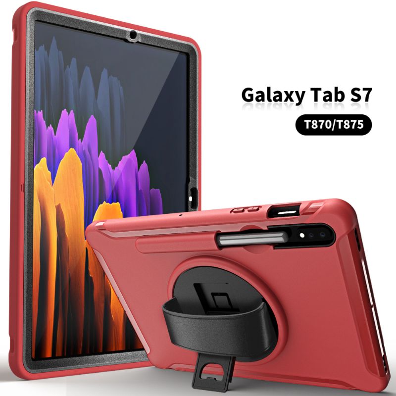 Photo 2 of Dteck Galaxy Tab S7 Tablet 2020 Case, Heavy Duty 360 Rotating Kickstand Rugged Hybrid Shockproof Cover with Hand Strap For Samsung Galaxy Tab S7 11 inch SM-T870 T875, Red
