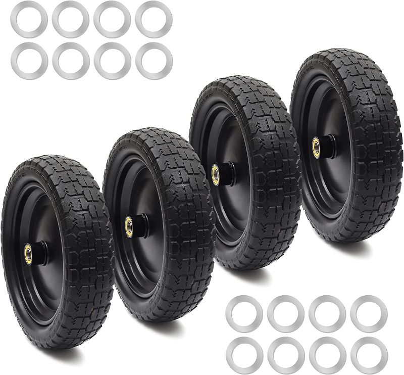 Photo 1 of (4-Pack) 13‘’ Tire for Gorilla Cart - Solid Polyurethane Flat-Free Tire and Wheel Assemblies - 3.15” Wide Tires with 5/8 Axle Borehole and 2.1” Hub
