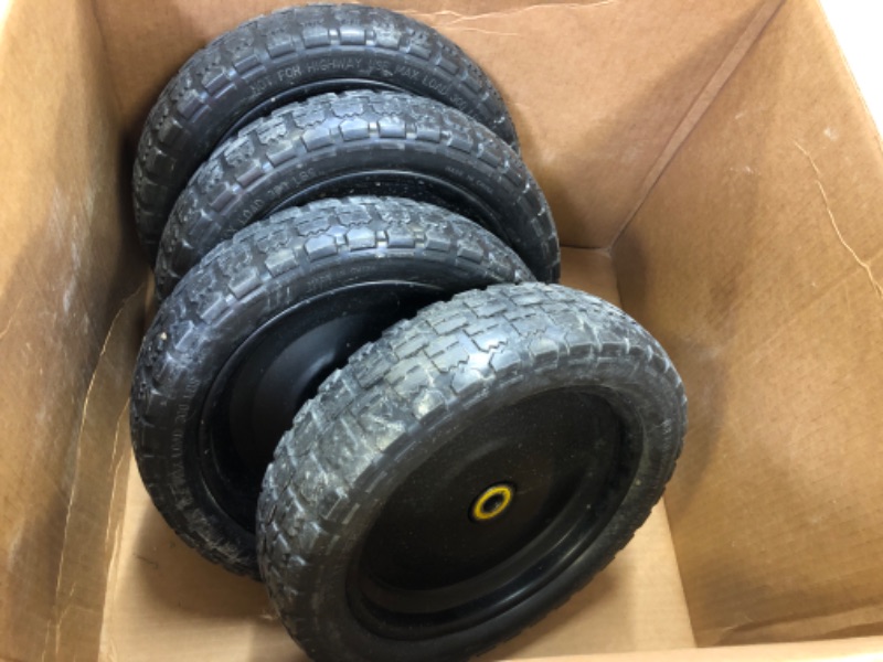 Photo 2 of (4-Pack) 13‘’ Tire for Gorilla Cart - Solid Polyurethane Flat-Free Tire and Wheel Assemblies - 3.15” Wide Tires with 5/8 Axle Borehole and 2.1” Hub
