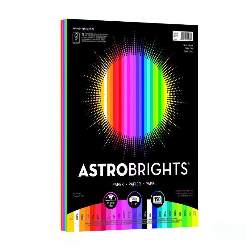 Photo 1 of Astrobrights Color Paper, 8.5” x 11”, 24 lb/89 gsm,"Spectrum" 25-Color Assortment, 150 Sheets (80933-01)
