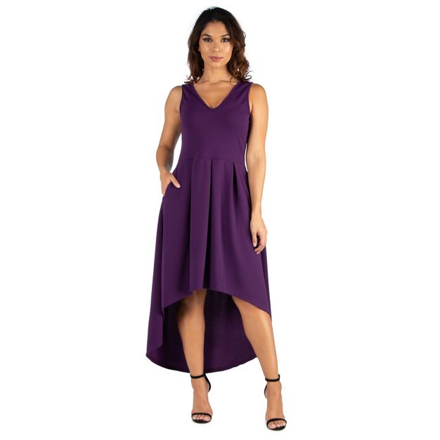 Photo 1 of 24seven Comfort Apparel Womens Sleeveless Fit N Flare High Low Dress size 1x purple

