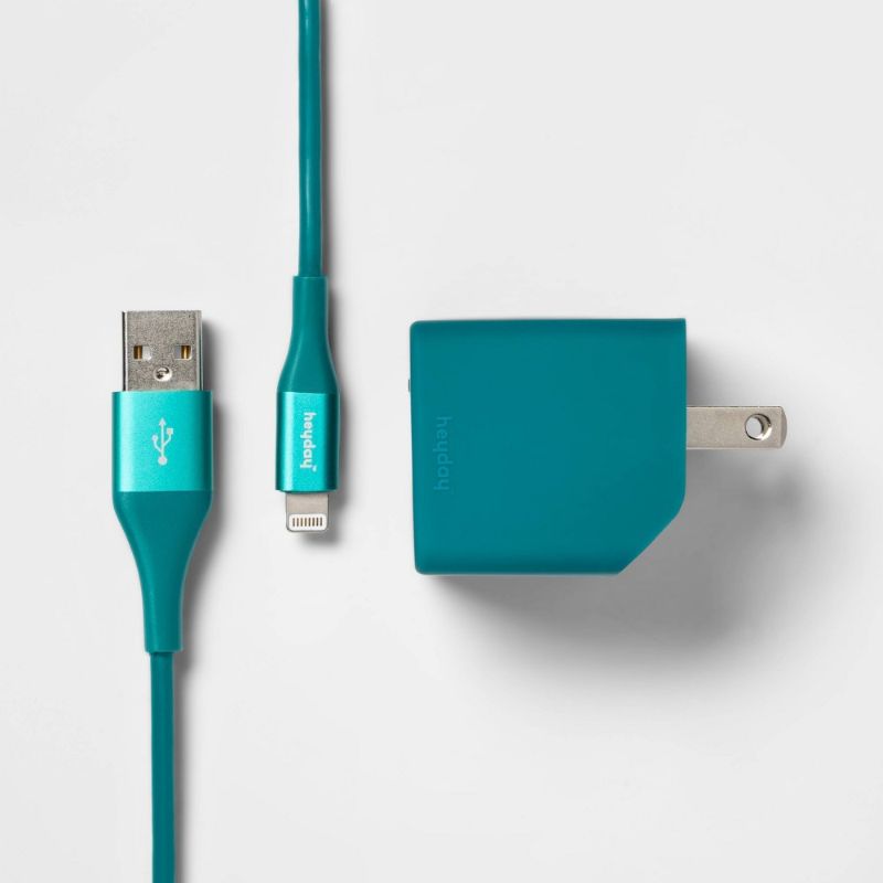 Photo 1 of Heyday 2-Port Wall Charger USB-a to Lighting Cable Kit - Dark Teal
