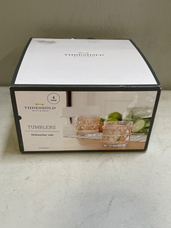 Photo 1 of 9oz 4pk Glass Natural Wrapped Tumblers - Threshold™
