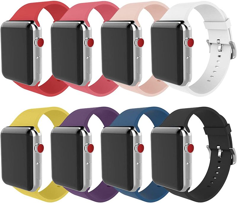 Photo 1 of  Compatible with Apple Watch Band 40mm 38mm 44mm 42mm 41mm 45mm Soft Silicone Waterproof Sport Wristbands Replacement Strap with Buckle Clasp for iWatch Series SE 7 6 5 4 3 2 1 for Women Men (Red/Peach/Pink/White/Yellow/Purple/Blue/Black, For Apple Watch 