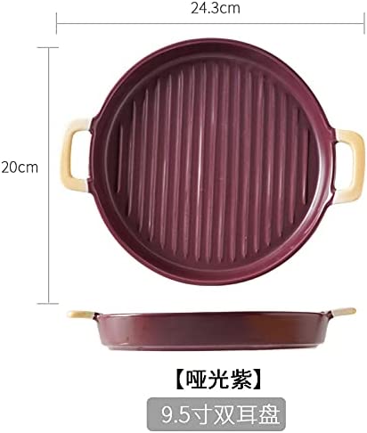 Photo 1 of 8 inch - 9.5 inch Nordic Ceramic Bakeware Pizza Pan with Handles Round Baking Dish Skillet Pie Plate Cupcake Baking Pans Bake Ware (Purple, 9.5)
