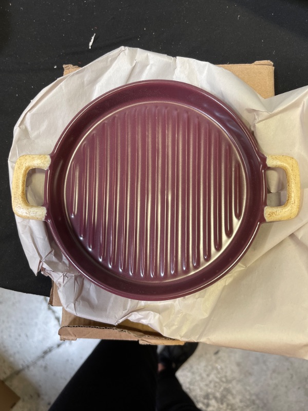 Photo 1 of 8 inch - 9.5 inch Nordic Ceramic Bakeware Pizza Pan with Handles Round Baking Dish Skillet Pie Plate Cupcake Baking Pans Bake Ware (Purple, 9.5)
