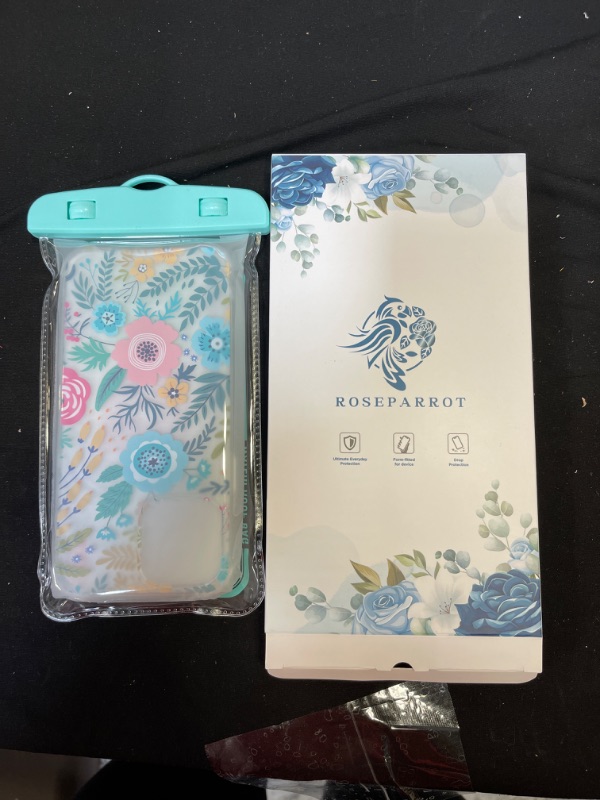 Photo 2 of [5-in-1] RoseParrot iPhone 13 Pro Max Case with Screen Protector + Ring Holder + Waterproof Pouch, Clear with Floral Pattern Design, Shockproof Protective Cover
