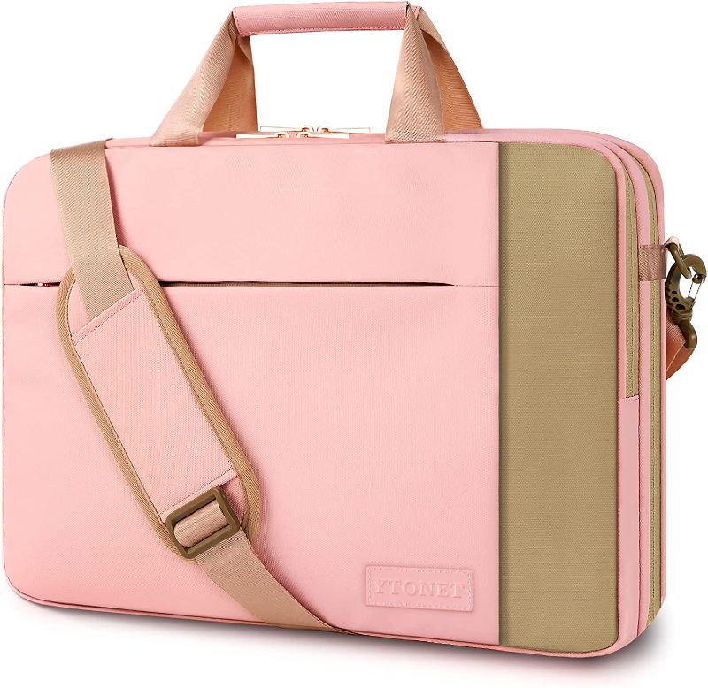 Photo 1 of Laptop Bag for Women, 15.6 Inch Laptop Case Expandable Computer Carrying Briefcase with Shoulder Strap for School Business Travel, Pink

