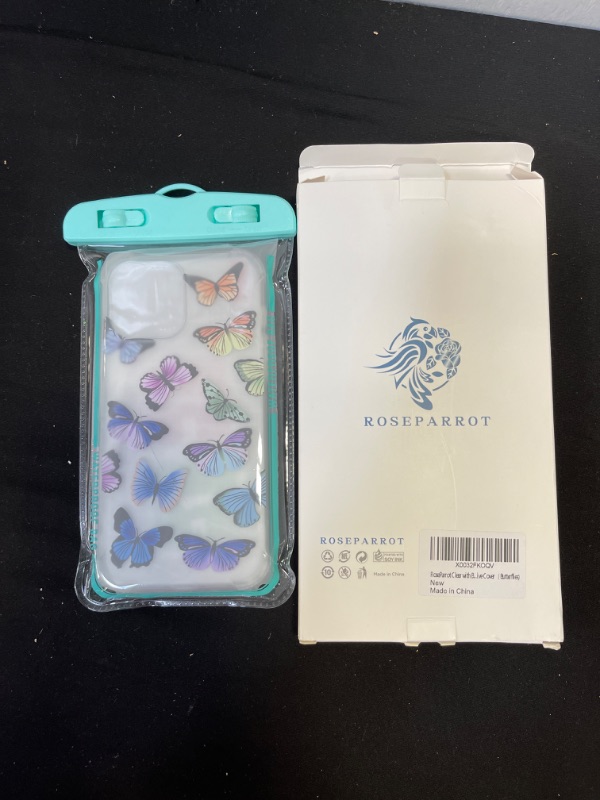 Photo 1 of [5-in-1] RoseParrot iPhone 13 Pro Max Case with Screen Protector + Ring Holder + Waterproof Pouch, Clear with Floral Pattern Design, Shockproof Protective Cover BUTTERFLY

