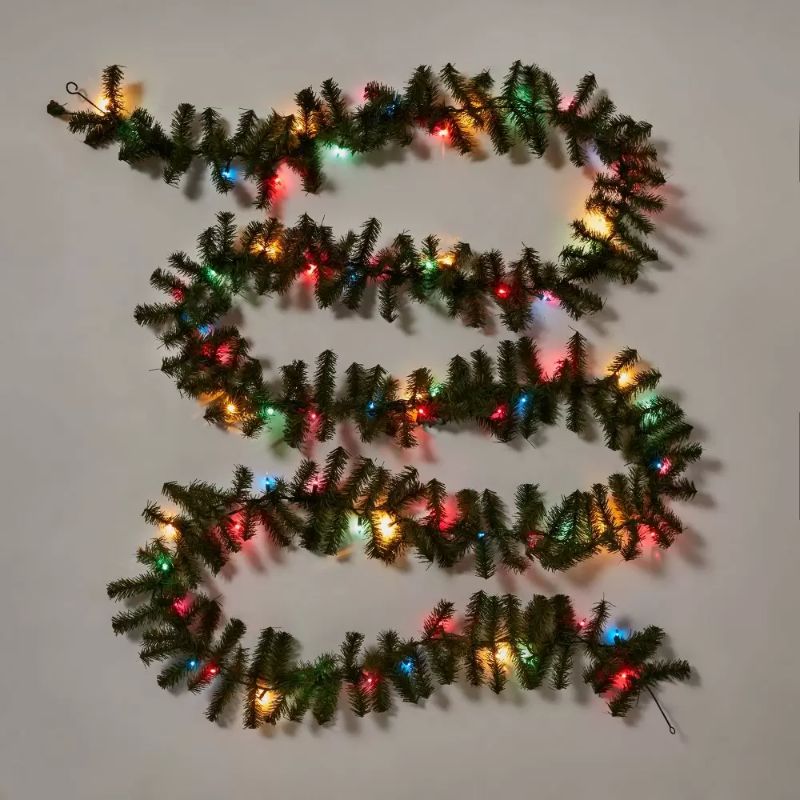 Photo 1 of 18' Pre-Lit Artificial Pine Bough Christmas Garland Green with Multicolor Lights