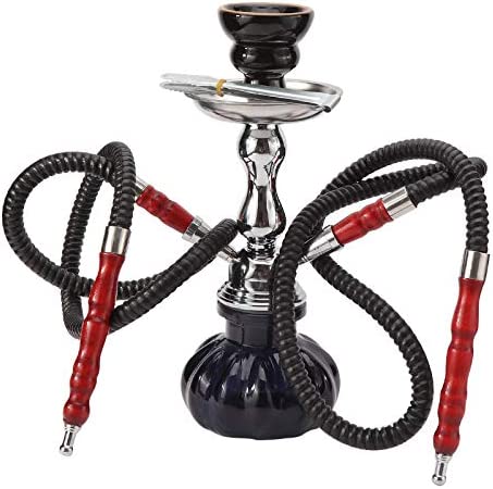 Photo 1 of DITOSH 11inch 2 Hose Hookah Complete Set Portable Hookahs Shisha kit Glass Vase Base with Ashtray and Ceramic Bowl and Other Hooka Accessories (Black-s)
