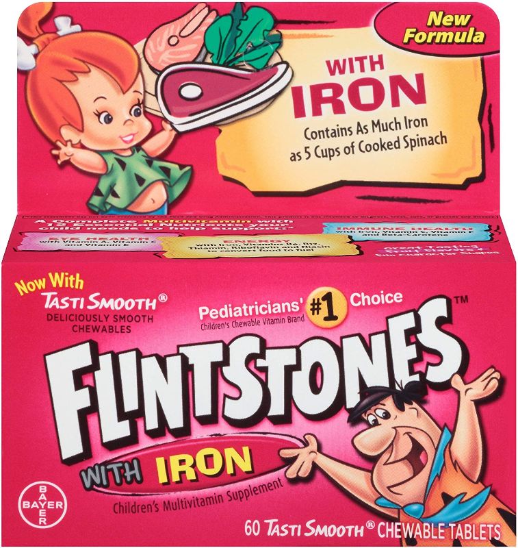 Photo 2 of 2 PACKS Flintstones Chewable Kids Vitamins with Iron, Multivitamin for Kids & Toddlers with Vitamin D, Vitamin C & more, 60ct
