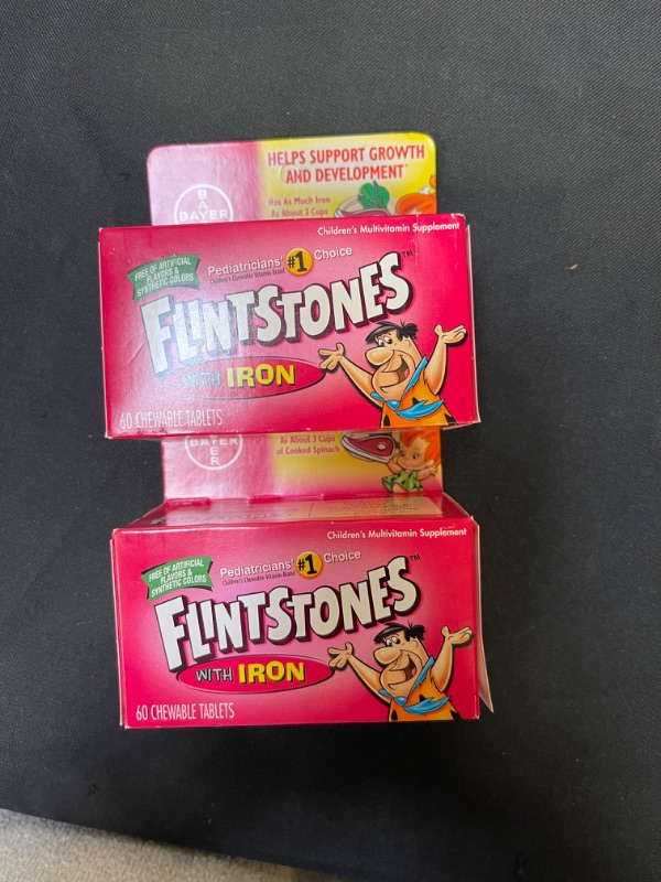 Photo 2 of 2 PACKS Flintstones Chewable Kids Vitamins with Iron, Multivitamin for Kids & Toddlers with Vitamin D, Vitamin C & more, 60ct
EXP 10/2023