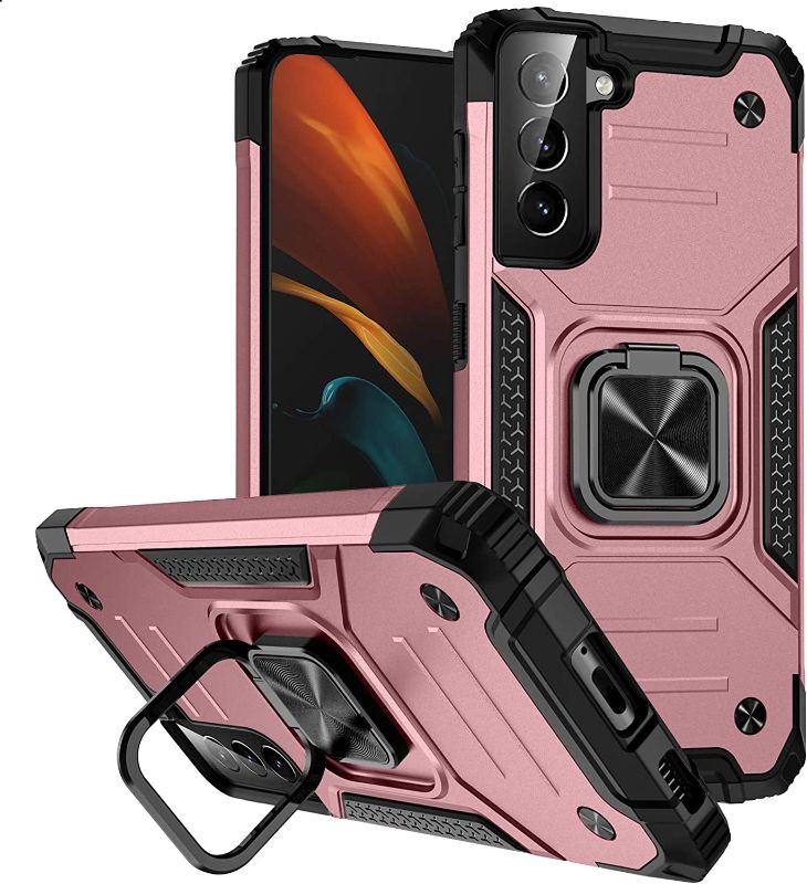 Photo 1 of Mastten for Samsung Galaxy S21 Plus Case 5G 6.7", Full Body Heavy Duty Protective Phone Case Cover with Magnetic Car Mount Ring Holder Kickstand, Pink
