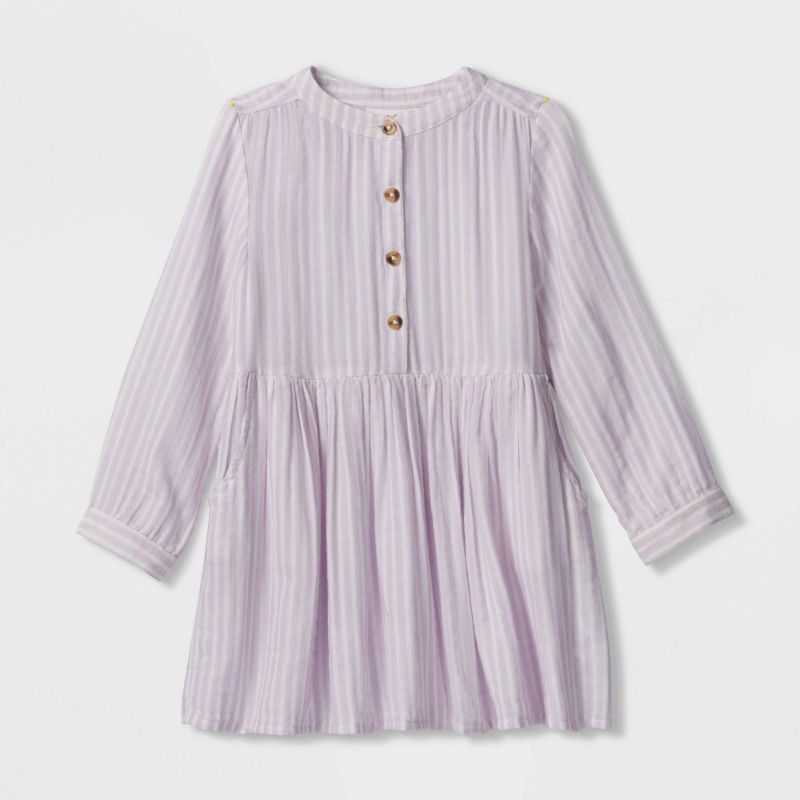 Photo 1 of 4T Toddler Girls' Striped Button-Front Long Sleeve Dress - Cat & Jack