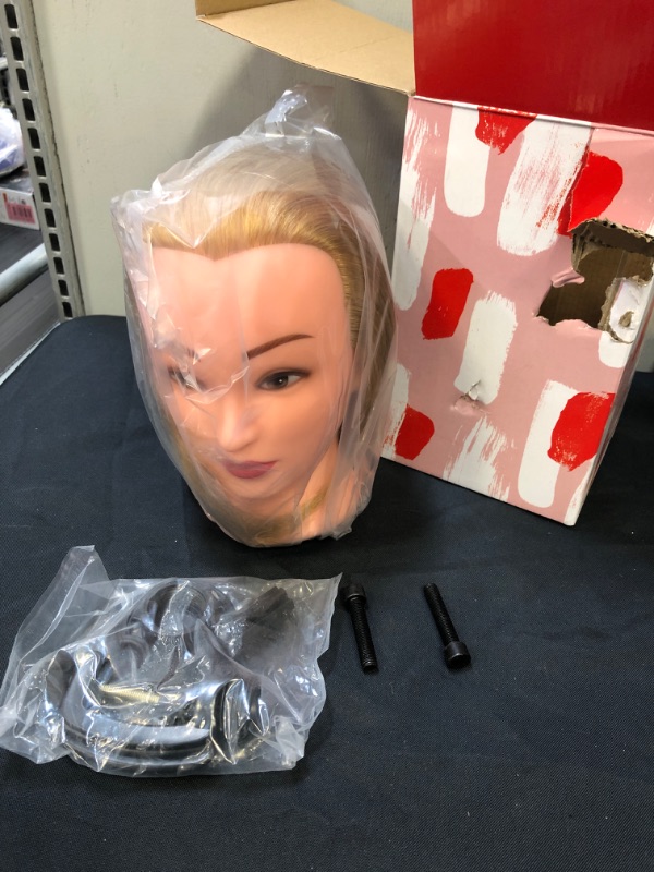 Photo 2 of HAIREALM 24" Mannequin Head 100% Real Hair Blonde Hairdresser Training Head Manikin Cosmetology Doll Head HA27N