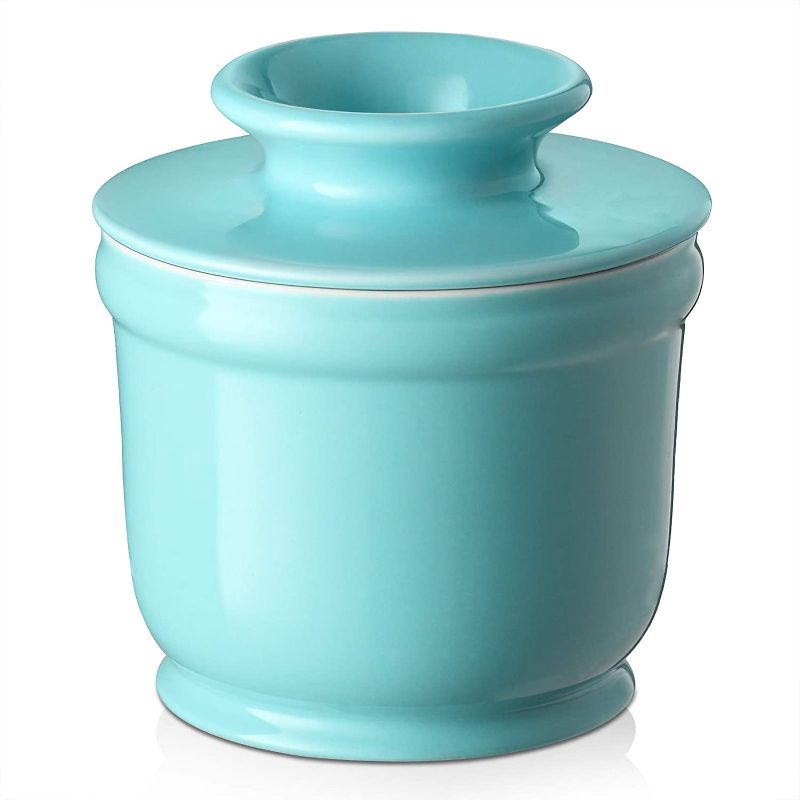 Photo 1 of DOWAN Butter Crock, Butter Keeper with Water Line for Spreadable Fresh Butter, No More Hard Butter, French Butter Dish, Housewarming Gift for Friends, Turquoise
