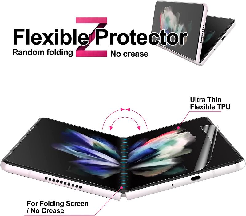 Photo 2 of Feitenn Samsung Galaxy Z Fold 3 5G Screen Protector Film Tempered Glass, Transparent Clear Soft Bubble Free Case Friendly Protective Coverage Scratch Resistant for Samsung Galaxy Z Fold 3 5G - 2 Pack
