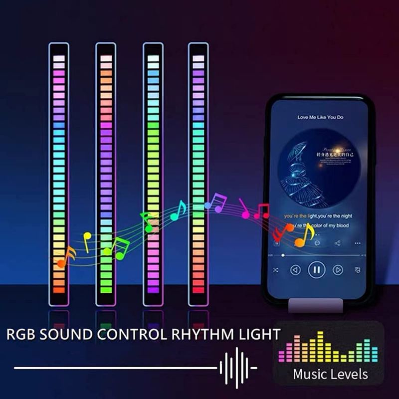 Photo 2 of RGB, Sound Controlled Pill Rhythm Light, Bluetooth LED Light Bar, 32 Colorful Lamp Beads 18 Modes, Car Game Room TV Decoration (Black)

