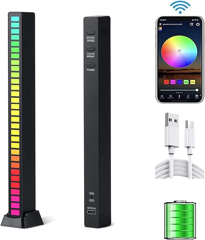 Photo 1 of RGB, Sound Controlled Pill Rhythm Light, Bluetooth LED Light Bar, 32 Colorful Lamp Beads 18 Modes, Car Game Room TV Decoration (Black)
