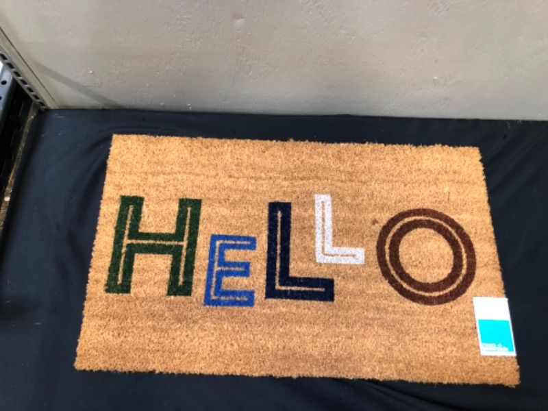 Photo 2 of 1'6"x2'6" Hello Colorblocked Coir Doormat - Room Essentials