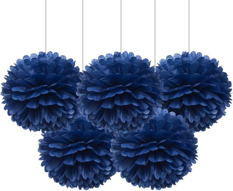 Photo 1 of 16” Royal Blue Tissue Pom Poms, DIY Paper Flower Hanging Party Decorations, Pack of 5
