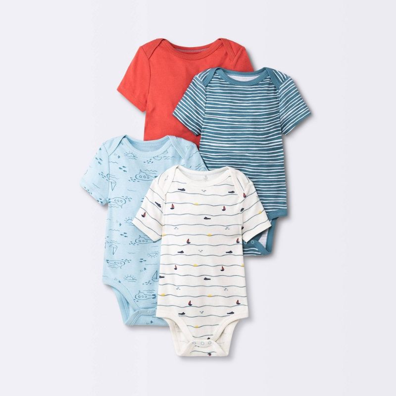 Photo 1 of Baby Boys' 4pk Sweet Seaside Short Sleeve Bodysuit - Cloud Island™ Blue (0-3M)
