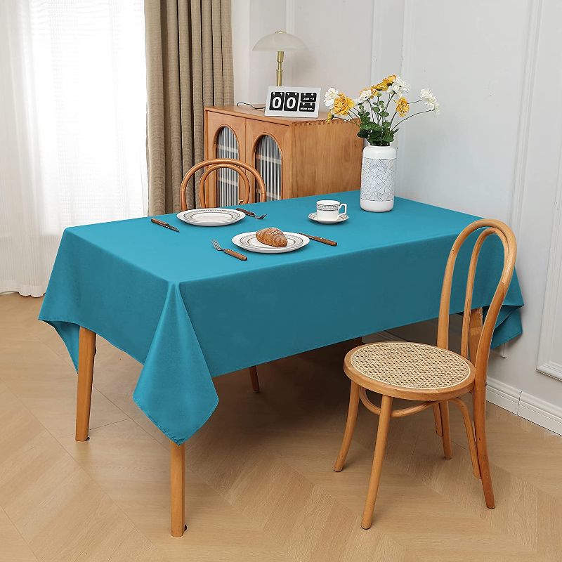 Photo 1 of AZON Rectangular Washable Polyester Tablecloth,90x120 Inch,Great for Tables,Parties,Holiday Dinner,Wedding and Banquet,Lakeblue
